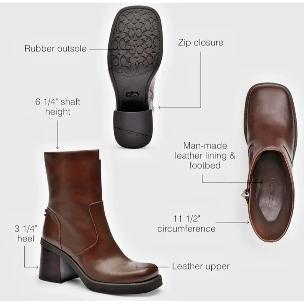 COACH Women Size 9.5B Sculpted C Leather Booties Maple Classic Sporty - Picture 3 of 16